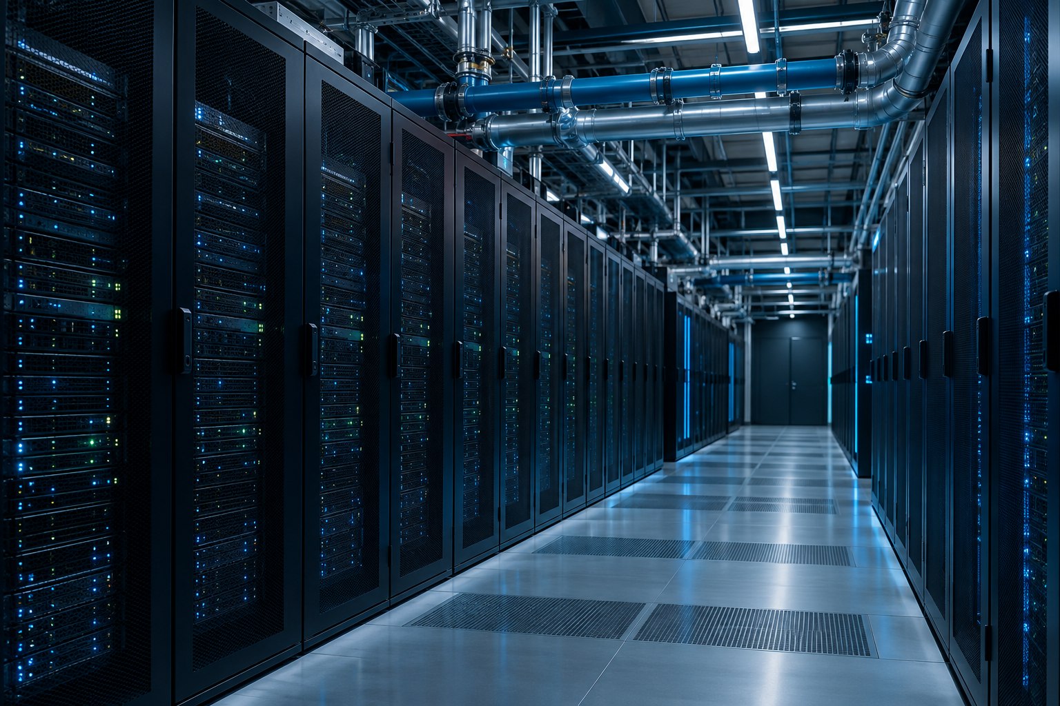 Allée de baies informatiques dans un data center